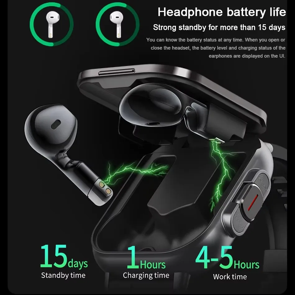 New Smart Watch Headset TWS 2-in-1 Earphones Bluetooth Call NFC Heart Rate Blood Pressure Health Monitoring Earphones Play Music