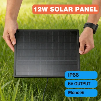 Pannello Solare 12W 6V Monocristallino ad Alta Efficienza, Alimentatore Fotovoltaico Portatile, Modulo Solare Singolo in Silicio per Telecamere Esterne