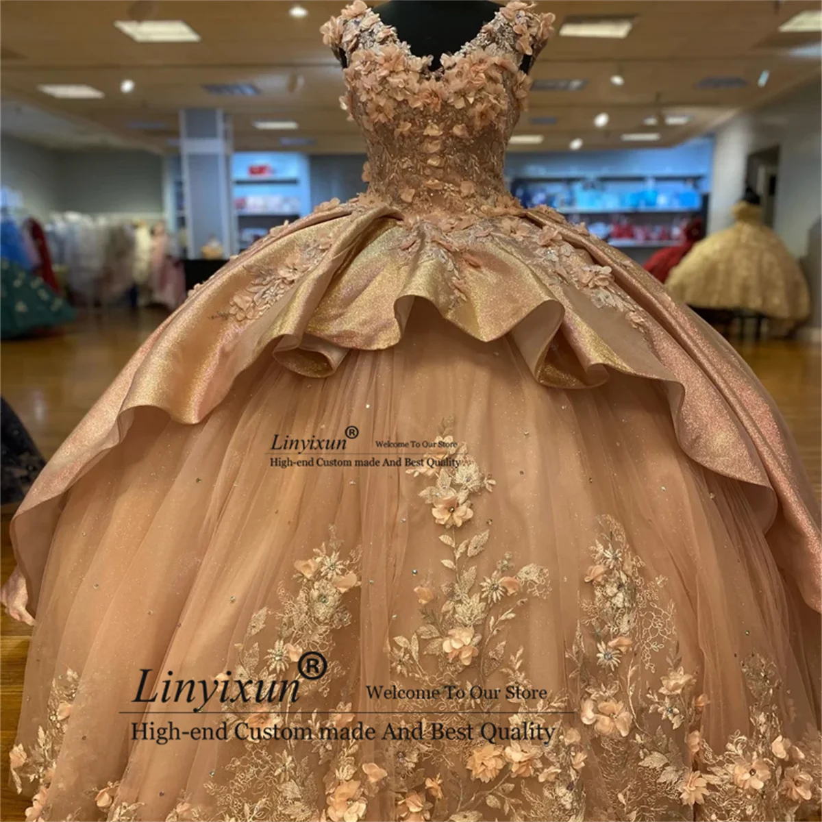 Elegance Sparky Quinceanera Dress Shiny 3D Flowers Off the Shoulder Princess Ball Gown for Sweet 16 Birthday Part Customized