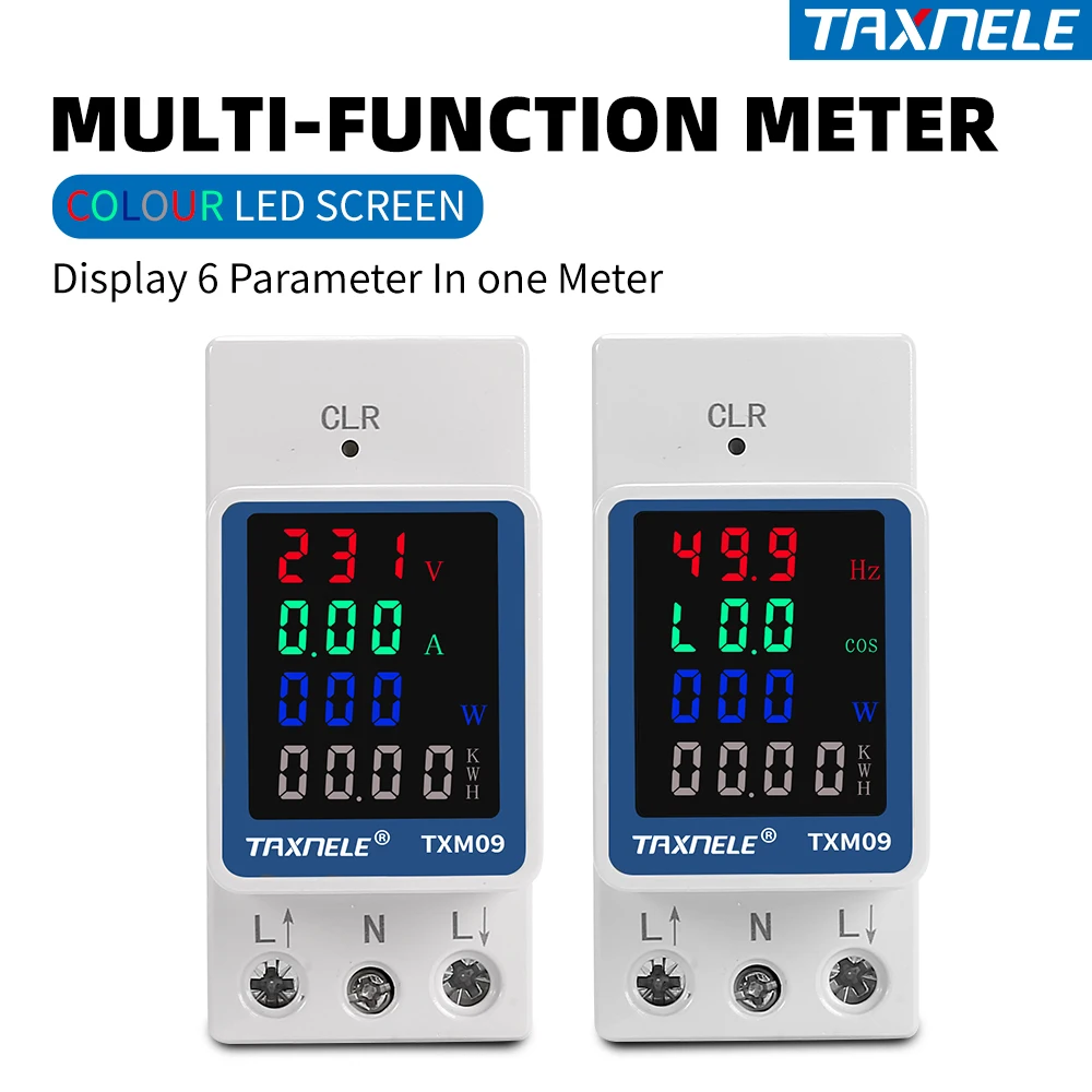 TAXNELE TXM09 6IN1 AC Monitor 110V 220V 100A Voltage Current Power Factor KWH Electric Energy Meter VOLT AMP Voltmeter Ammeter Frequency