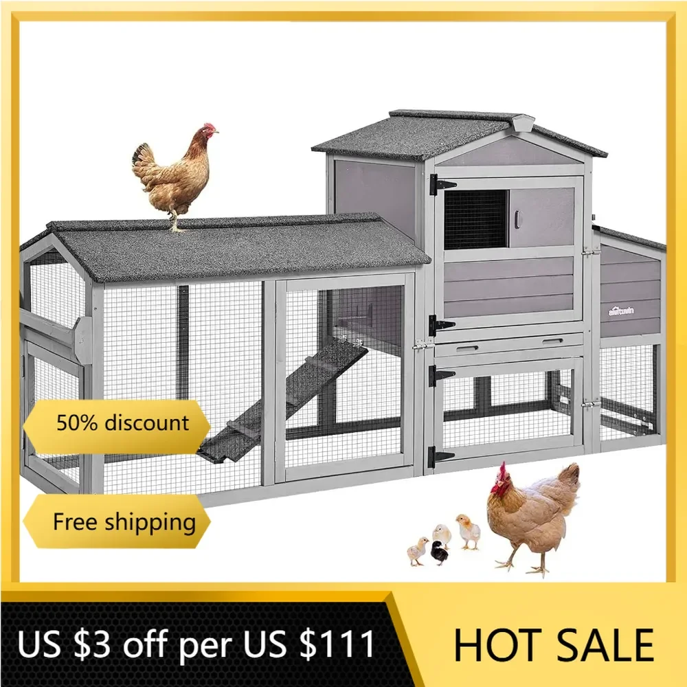 Chicken Coop Hen House Portable with Wheel Wooden Poultry Cage with Nesting Box Outdoor Chicken House Run 80"