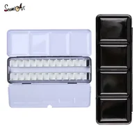 SeamiArt 12/24Grid Black Watercolor Paint Tin Box Painting Palette Portable Paint Palette Tray for Half/Full Pan Art Supplies 1