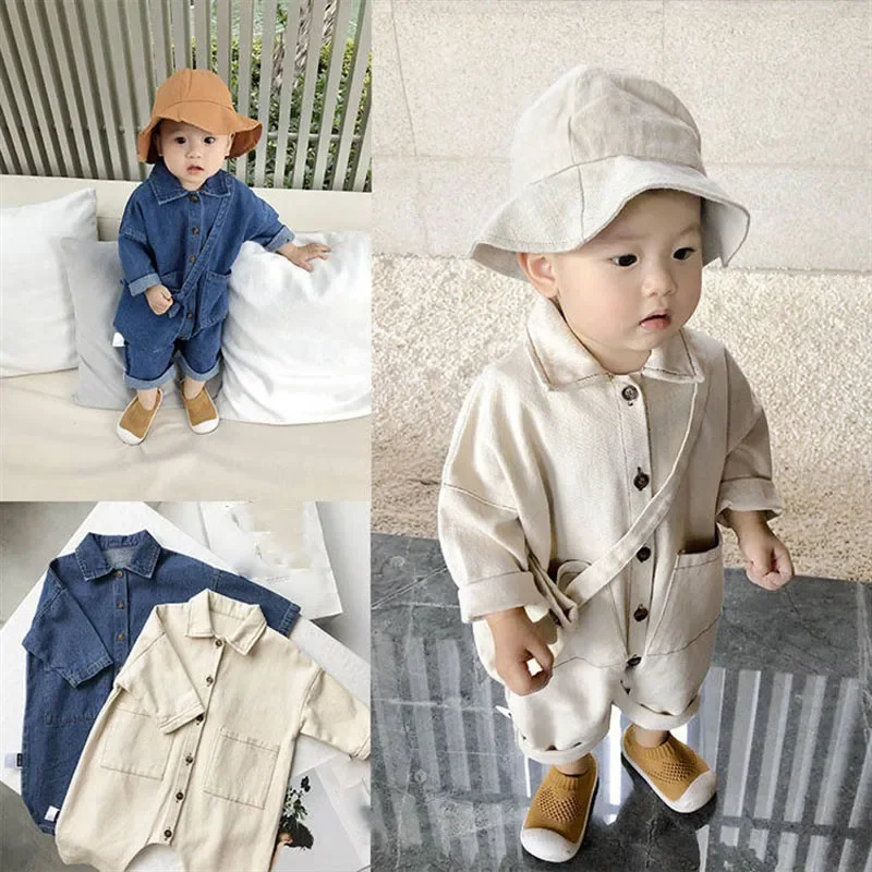 Baby Jumpsuits No Bag Spring And Autumn Japanese And Korean Version Girls Romper Children's Clothes Boy Romper Denim Clothes infant romper