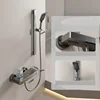 Bathroom Wall Mounted Simple Shower System Piano Key Rainlfall Pressurized Cold Hot Water Shower Faucet Full Set Space Aluminum 1