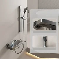 Bathroom Wall Mounted Simple Shower System Piano Key Rainlfall Pressurized Cold Hot Water Shower Faucet Full Set Space Aluminum 1