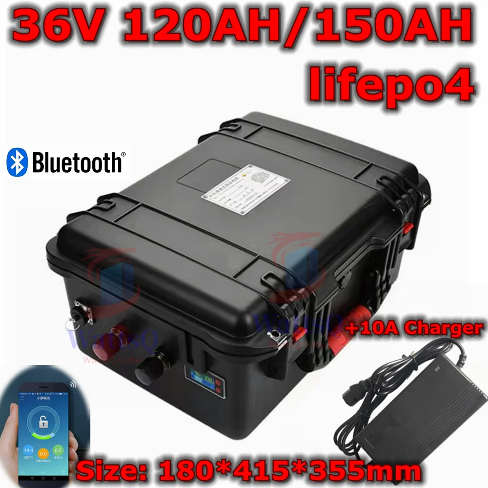 

36V 120Ah 150AH lifepo4 lithium battery bluetooth BMS APP for 4000w go cart bike scooter boat golf cart +10A Charger