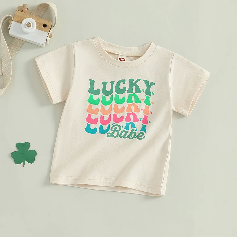 Toddler Boy Girl Summer Casual T-Shirt Colorful Letter Print Short Sleeve Round Neck Graphic Tops