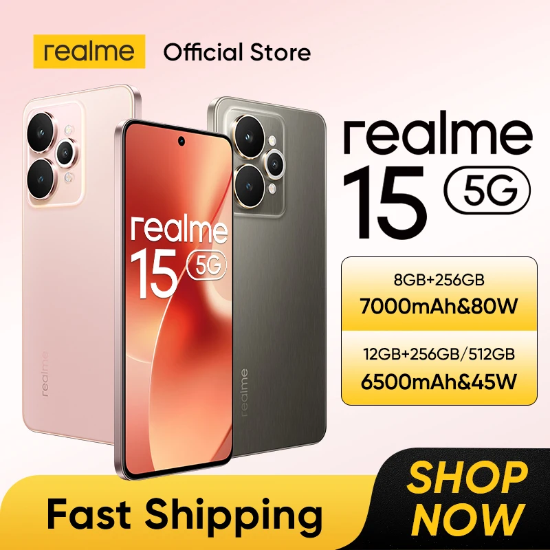 Première mondiale : Smartphone realme 15 5G avec processeur Dimensity 7300+ 5G, écran AMOLED 6,77 pouces 144 Hz, NFC