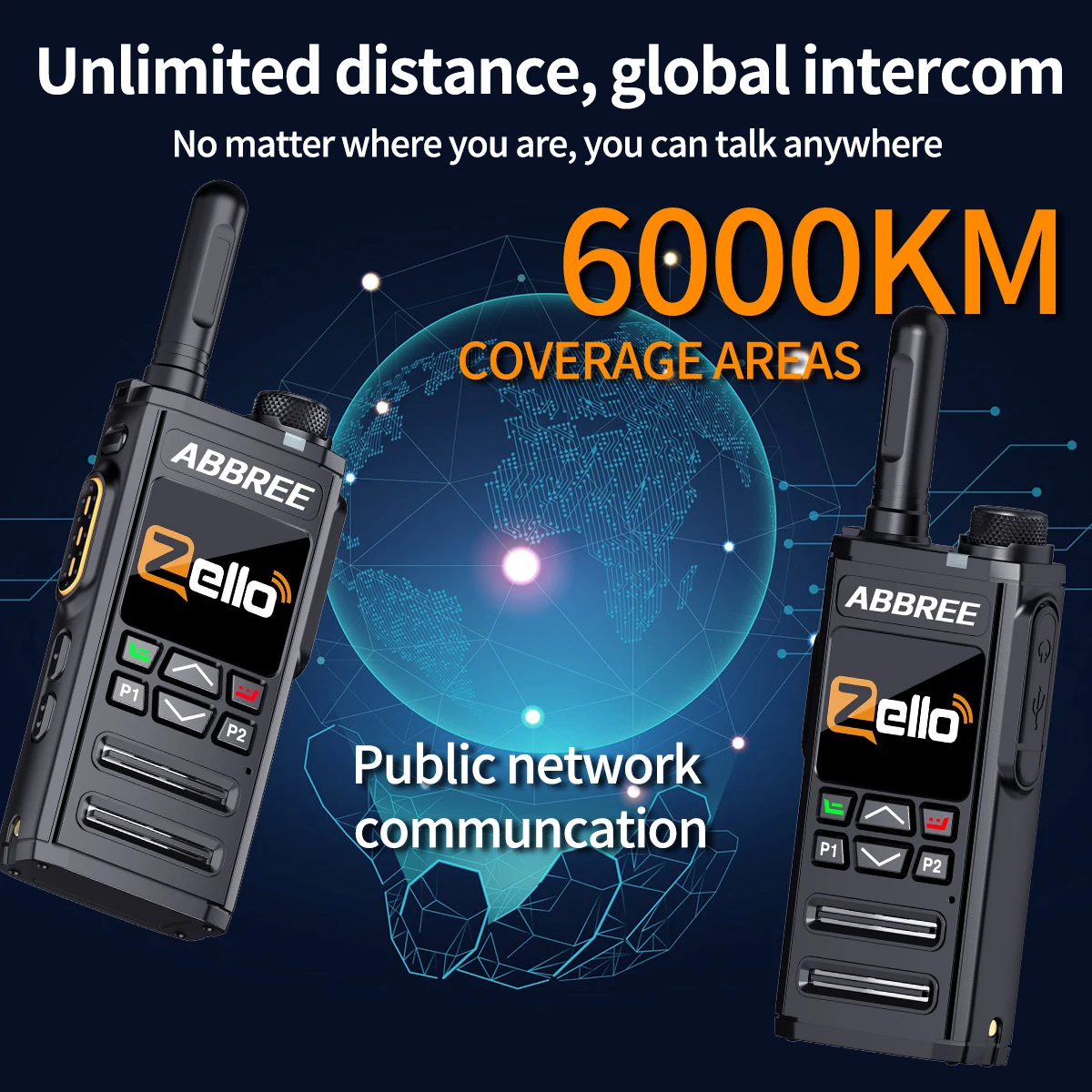 ABBREE GP-268 Network Walkie Talkie Unlimited distance Zello Global POC Wireless Remote  4G SIM Card  Bluetooth  Walkie Talkie 3
