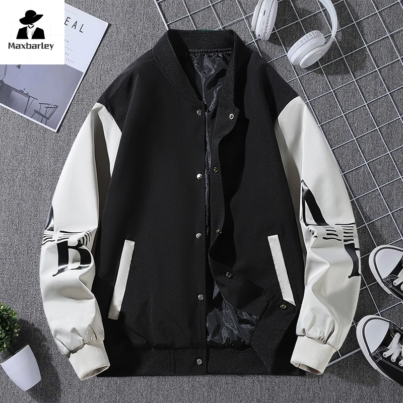 

Autumn 2024 Men's Coat Harajuku Hip Hop Loose Stitching Contrast Baseball Suit Coat Teenage Men's Fashion Casual Aviator Jacket
