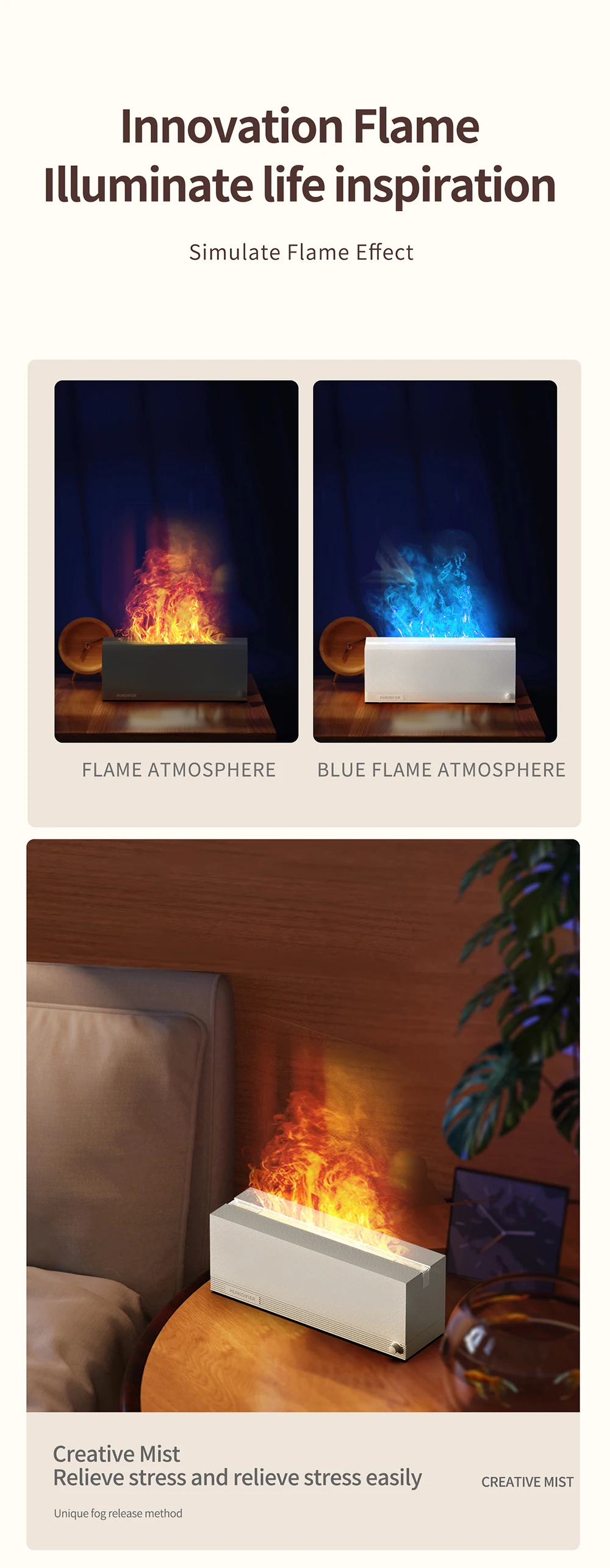 2023 Flame Humidifier Type-C USB Ultrasonic Aroma Diffuser LED Cool Mist Maker Fogger Essential Oil Room Fragrance Home Office