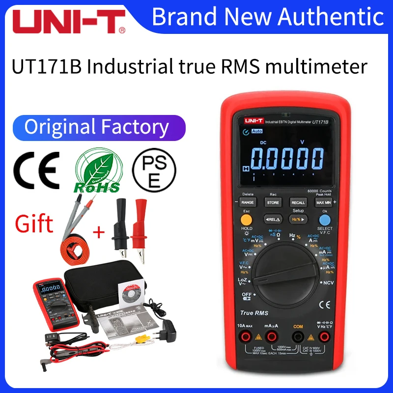 

UNI-T UT171B Series Промышленные Цифровые мультиметры True RMS, прием 60K расчетов, тестер сопротивления, оригинальные измерительные мультиметры