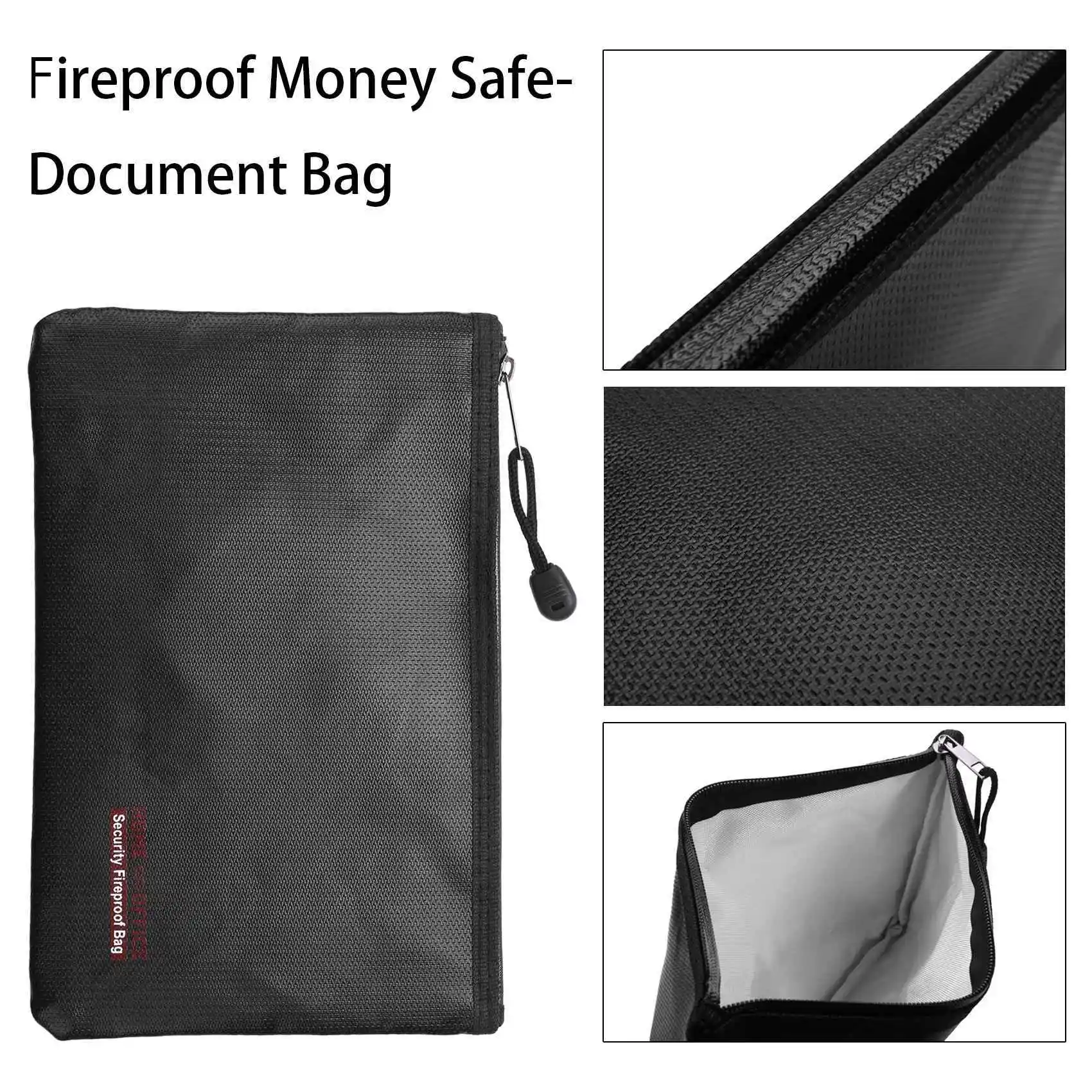 3X Fireproof Money Safe Document Bag. NON-ITCHY Silicone Coated Fire & Water Resistant Safe Cash Bag