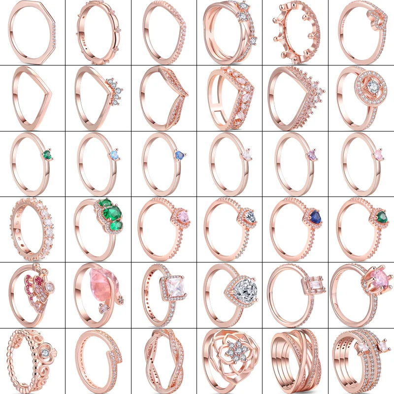 

Authentic 925 Sterling Silver Crown Fan Heart Zircon Pavé Sparkling Multilayer Rose Gold Round Lucky Ring Women Original Jewelry