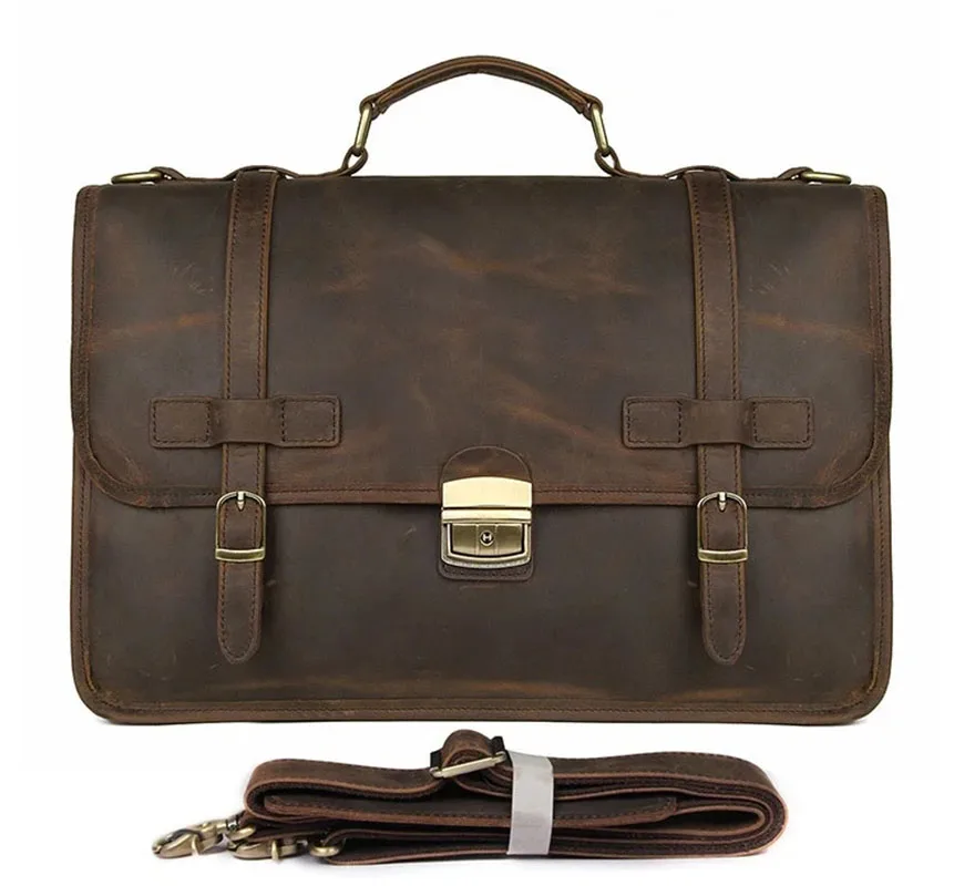 Brown Mens Large Leather Travel Laptop Bags Briefcase