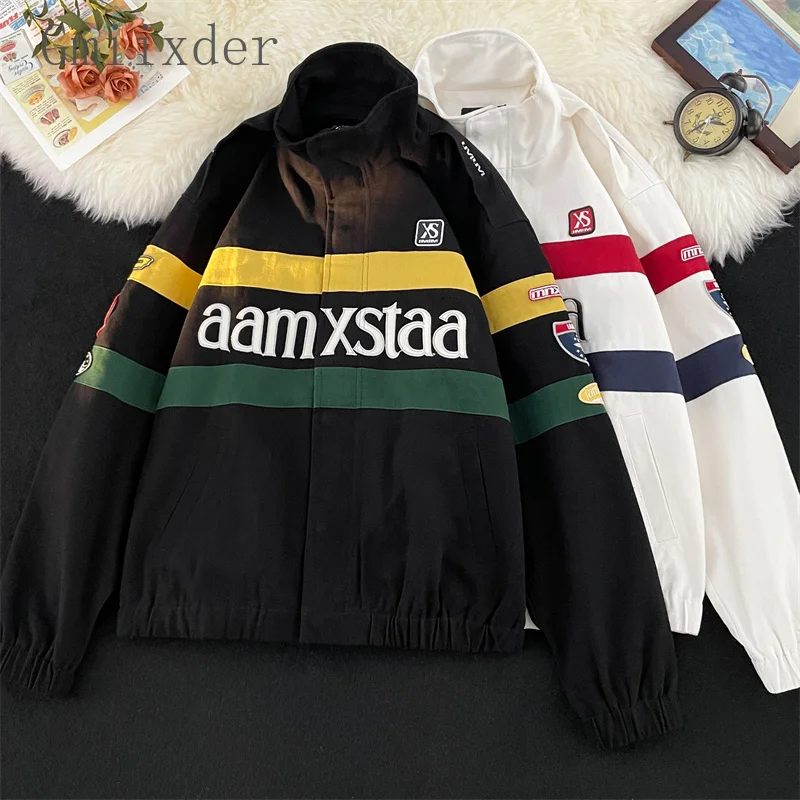 

Retro Bomber Jacket Men's Spring Autumn Vintage American High Street Coat Hip Hop Streetwear Loose Motorcycle Varsity