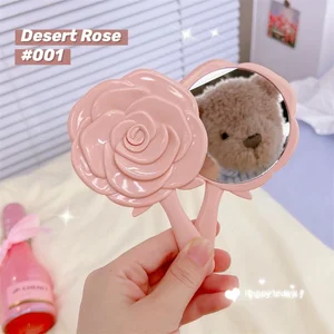 Handle Mirror Handheld Girl Rose Flower Portable Makeup Mirror Student Dormitory Cute Princess Mirror Makeup Cosmetics Tools