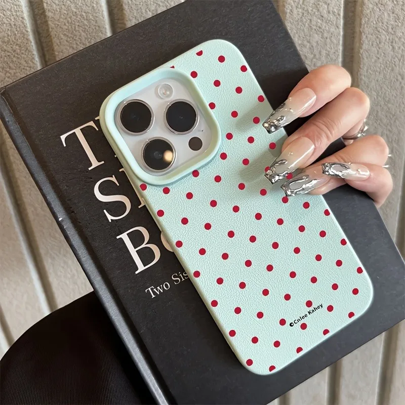 Chic Rose Red Polka Dot Design Lichee Pattern Phone Case For iPhone 17 16 15 14 13 12 11 Pro Max XS X XR 16E 16 Plus 17Air Cover 4