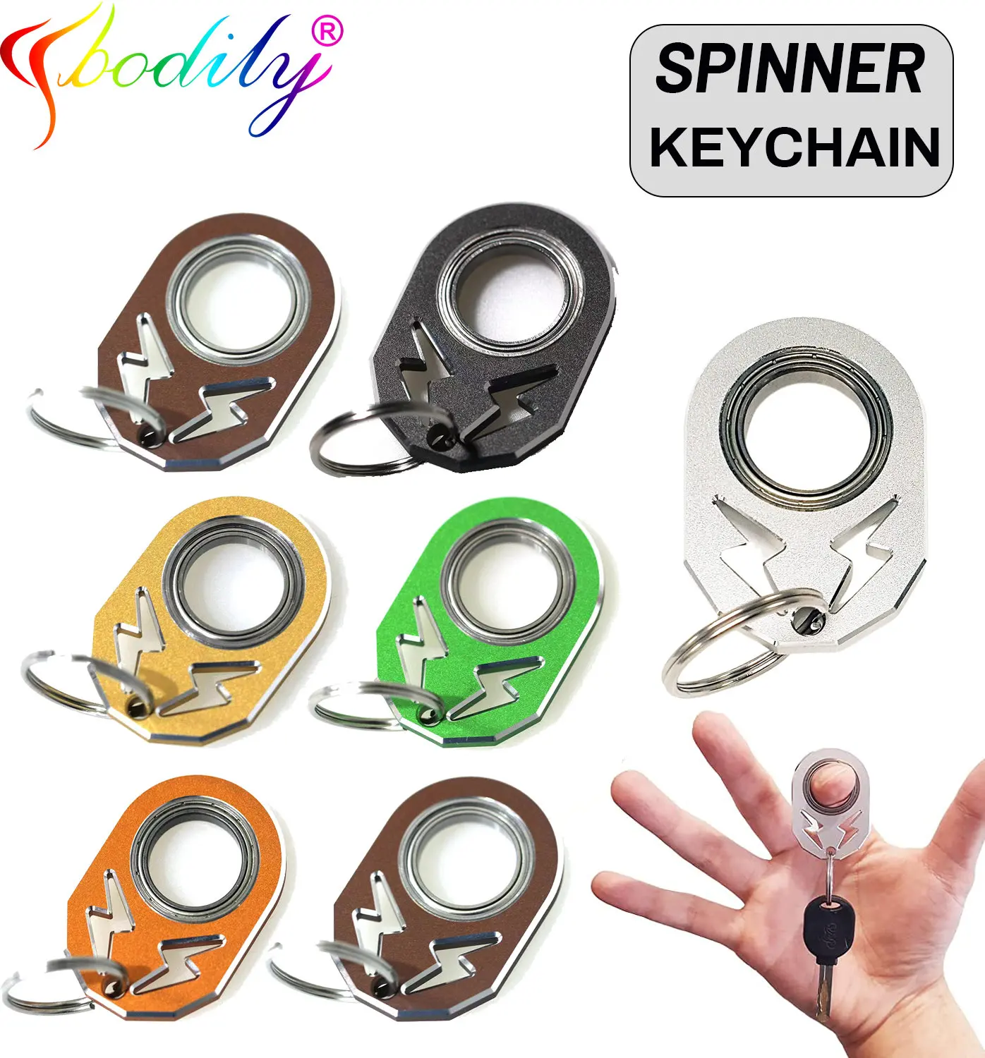Keychain Spinner Anxiety Stress Relief Metal Fidget Toys Spinning Keyring Antistress Finger Key