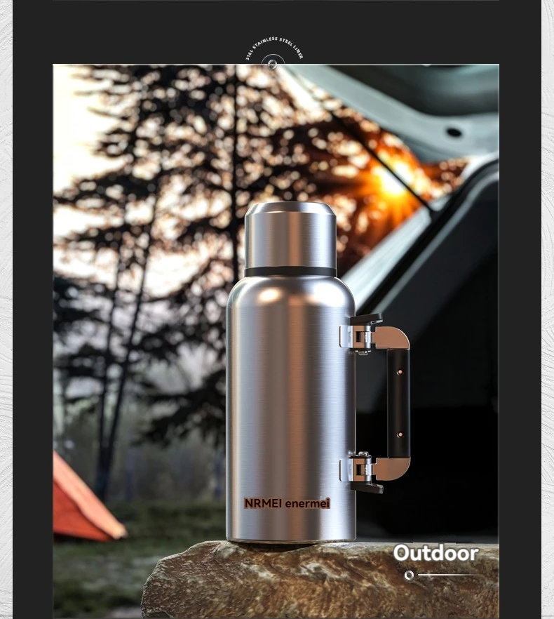 2L/3L Thermos Water Bottle Insulated Hydro Flask With Folding Handle Stainless Steel Outdoor Sports Bottle Hot Water Bottle