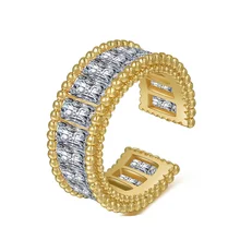 

Adjustable Elegant 14 K Gold Plated Copper Baguette CZ Micro Inlay Stone Cut Rainbow Eternity Ring For Mother's Day Gifts