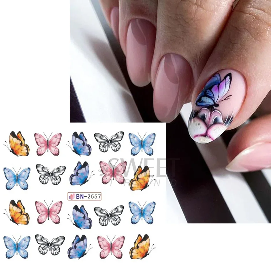 12 Design Floral Nail Art Stickers Water Decals Transfer Butterfly Flower Leaf Rose Design Sliders  Charm Manicure Decals Tattoo