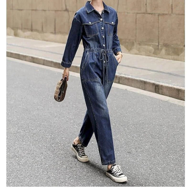 

Denim Jumpsuit Women Korean Style Oversize High Waist Casual One Piece Outfit Women Playsuit Vintage Pants Overalls for Women