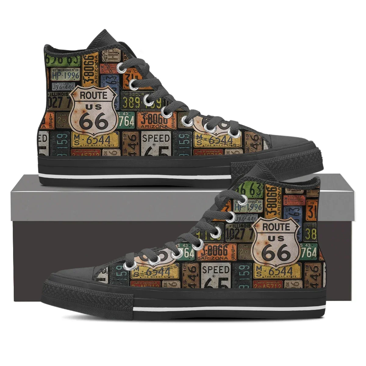 Classic US Route 66 High Top Canvas Shoes Men Breathable Outdoors Walking Sneakers Wild Printing Graffiti Shoes 4