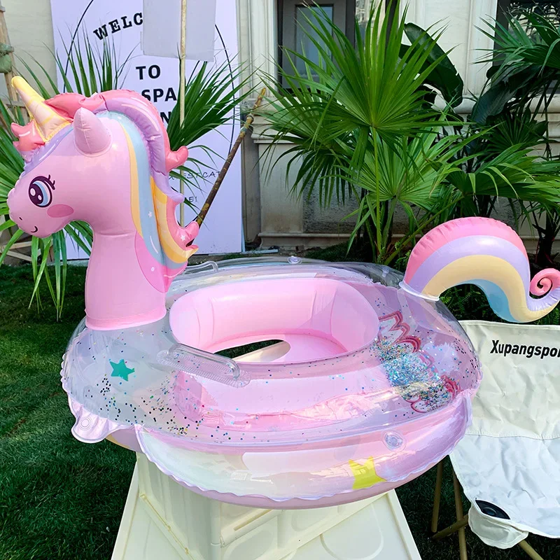 Swim Ring Inflatable Pool Float Baby Rainbow Sequined Unicorn for Kids Swimming Circle Children Swim Ring Pool Toys Floating 2