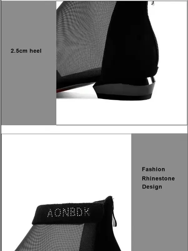 Mesh Boots Women's 2025 Spring and Summer New Low-heeled Thick-heeled Sandals High-heeled Hollow Shoes 35-40 Large Size Zipper - Image 3