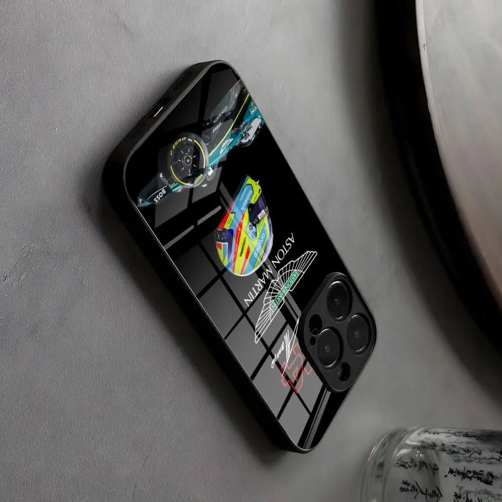 Aston Martin F1 Race Team Alonso Glass Phone Case with Japanese Animation Design
