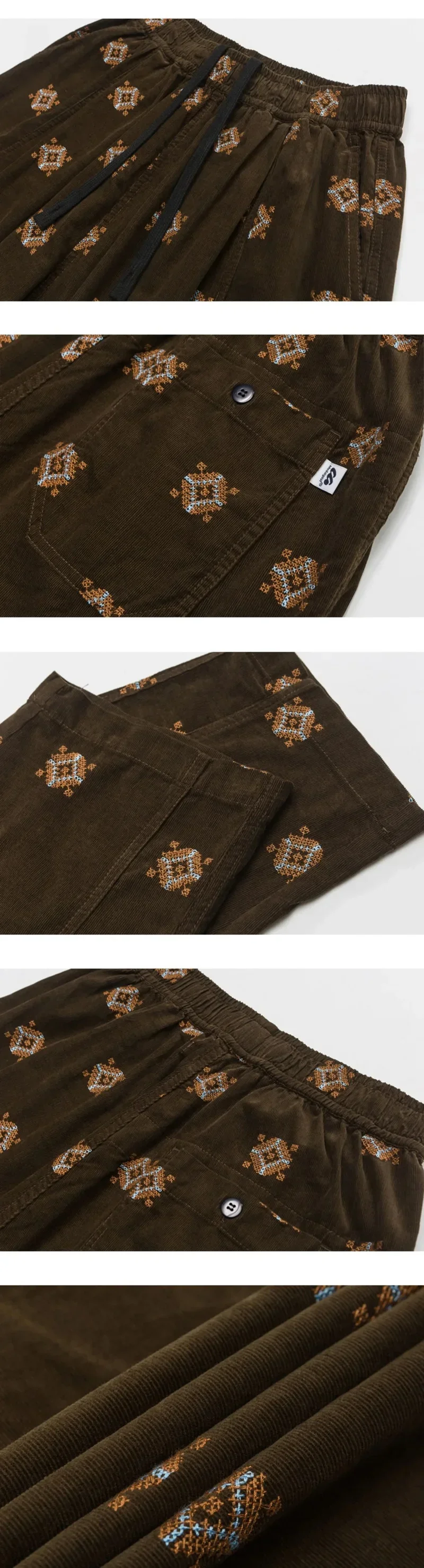 Men Japanese Korean Streetwear Harem Trousers Cargo Pants Full Embroidery Corduroy Loose Casual Vintage Wide Leg Pants