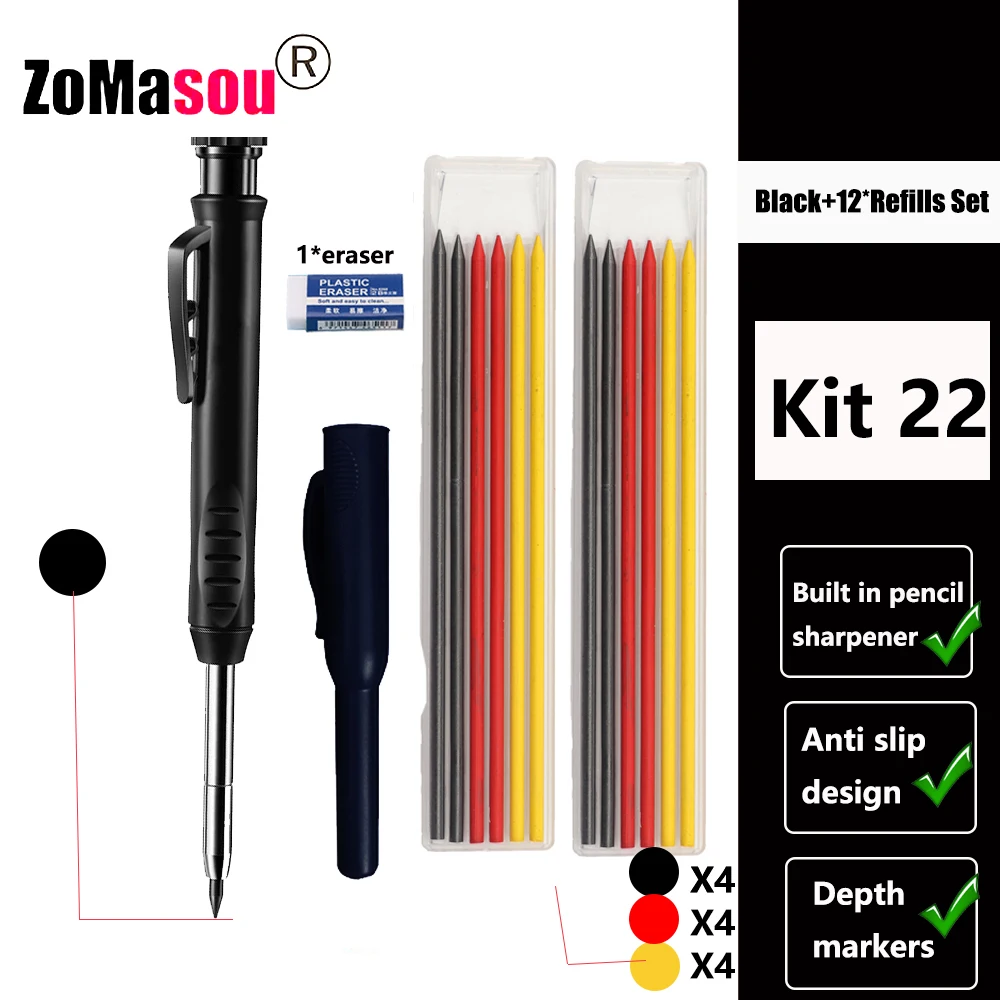 Premium Carpenter's Mechanical Pencil with Deep Hole Marker and Sharpener