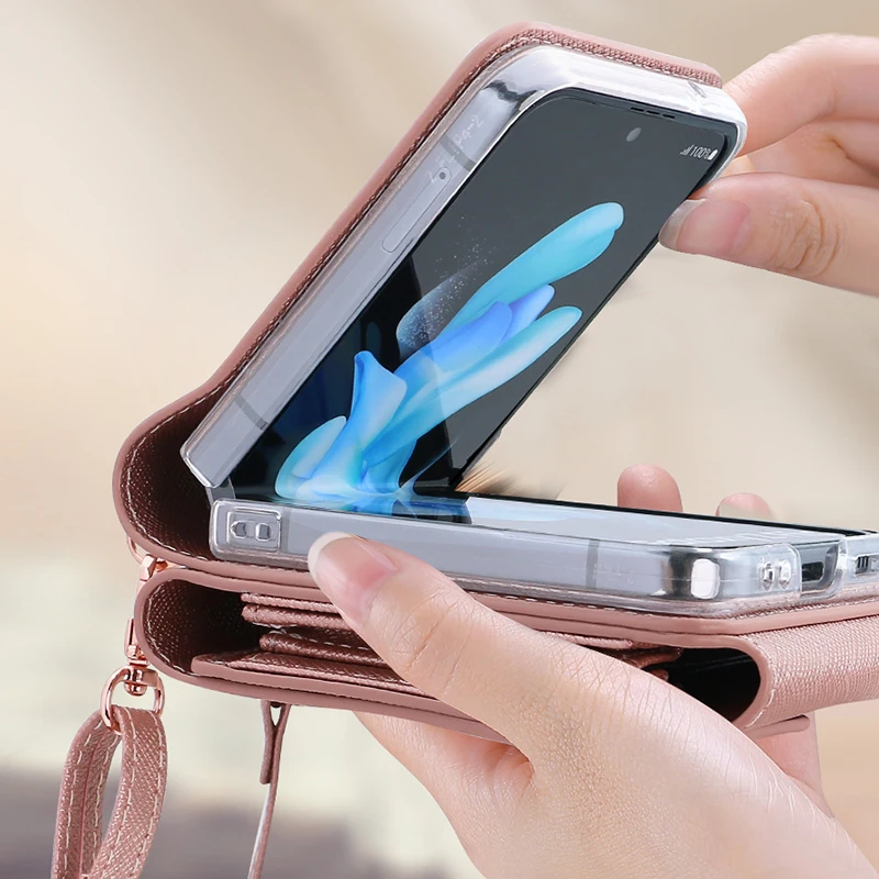 étuis de téléphone avec bandoulière lanière fentes pour cartes portefeuille pour Samsung Galaxy Z Flip 7, étui Z Flip 6, Z Flip5, Z Flip 4 3 – Image 3