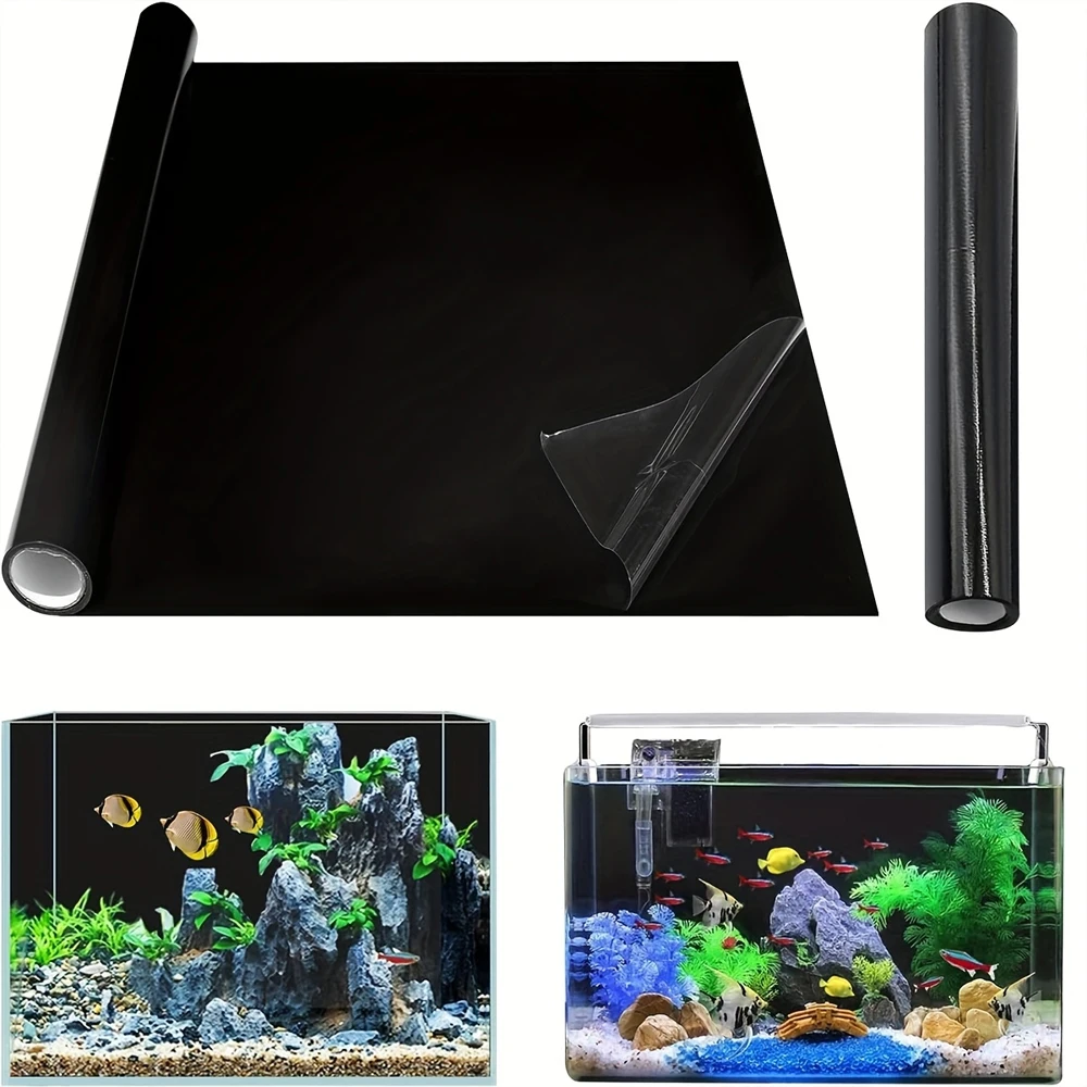 Sleek Black Static Cling Aquarium Background - Removable Waterproof PVC Decor Film