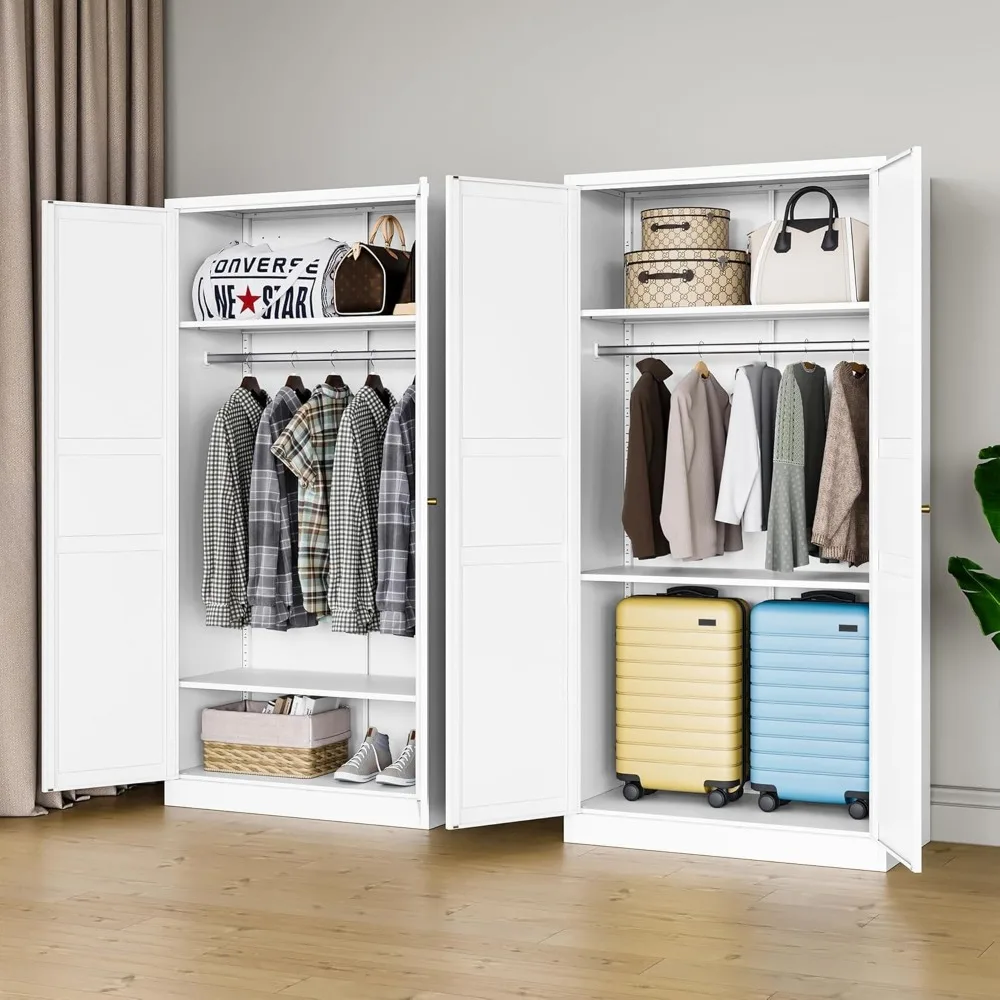Wardrobe Closet with 2 Doors, 72" Metal Clothing Storage Cabinets with Hanging Rod, Bedroom Armoires Laundry Room and Office Cl 5