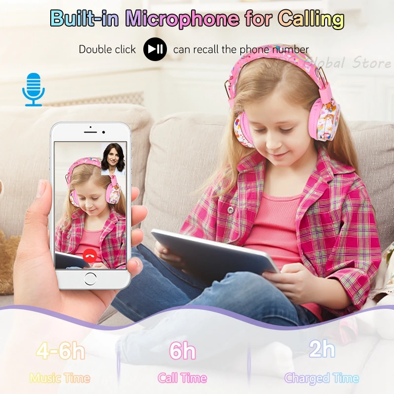 Fone de Ouvido Via Bluetoothfones de Ouvido sem Fio com Microfone Arco-íris Unicórnio Crianças Meninas Estéreo Música Capacete Fone de Ouvido Gamer tf Cartão para o Telefone das Crianças - Image 3