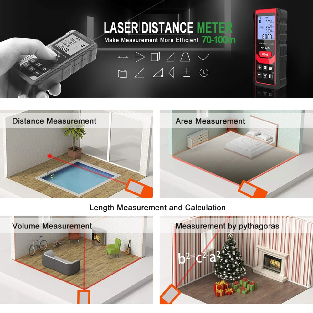 Noyafa NF-271 Laser Distance Meter 40M 80M Rangefinder Tape Range Finder Measure Device Digital Ruler Test Tool — view 4