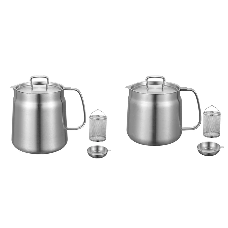 A82I-Oil Pot, Oil Pot Stainless Steel Large Capacity Oil Fryer And Filter Cup Combo Versatile Filter For Kitchen