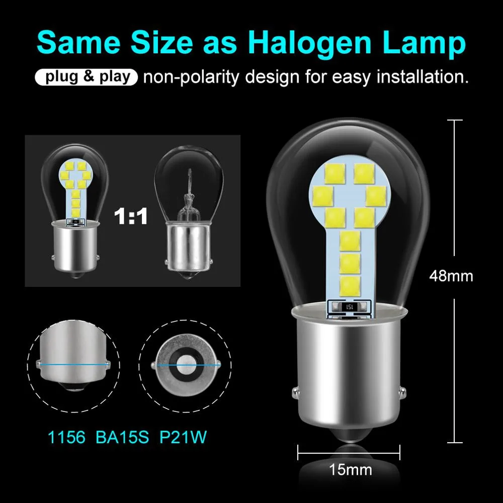  ڹ ȭƮ 1156 BA15S P21W LED 1157 BAY15D P21/5W LED  R5W R10W ڵ  õ S25 ڵ 극ũ Ʈ  12V