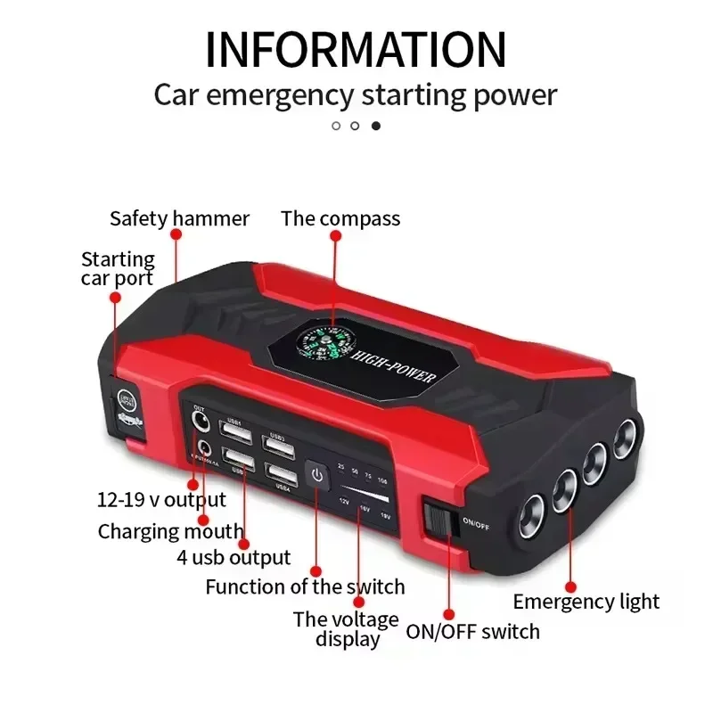 20000mAh 99800mAh Car Jump Starter 3000A Portable Power Bank