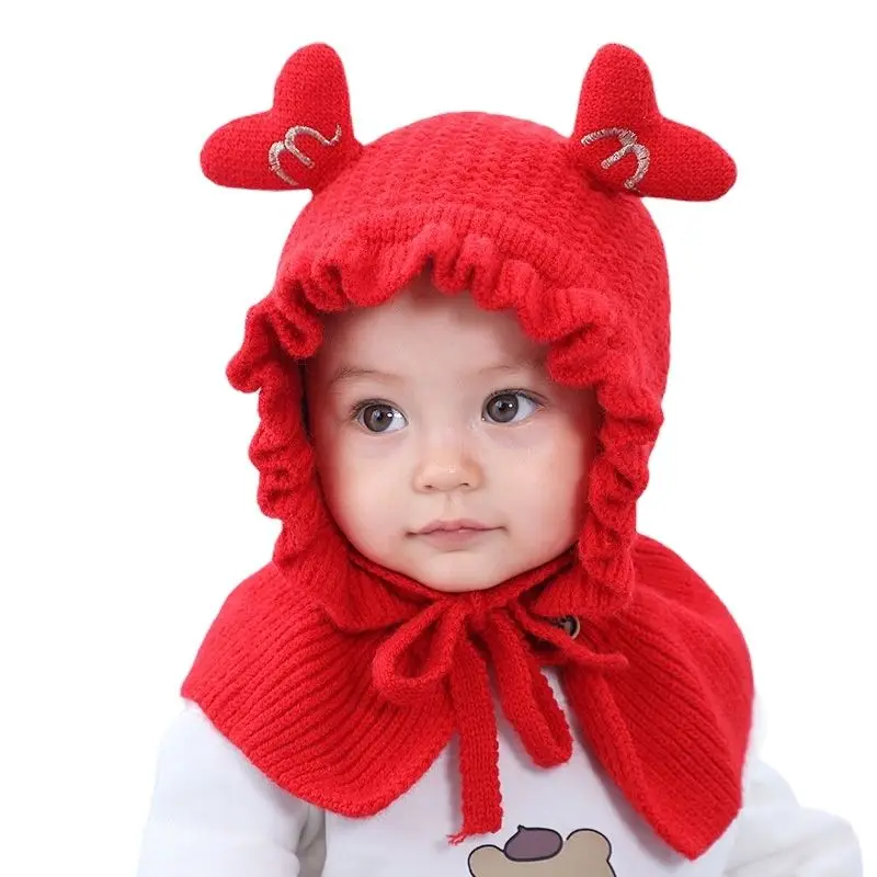 Kids Christmas Santa Hat - Red Slouchy Beanie With White Pom Pom Winter Cap