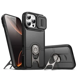 Premium Heavy - Duty Rugged Armor Bracket Slide Camera Protection Case Cover - iPhone 15 Plus (Black)