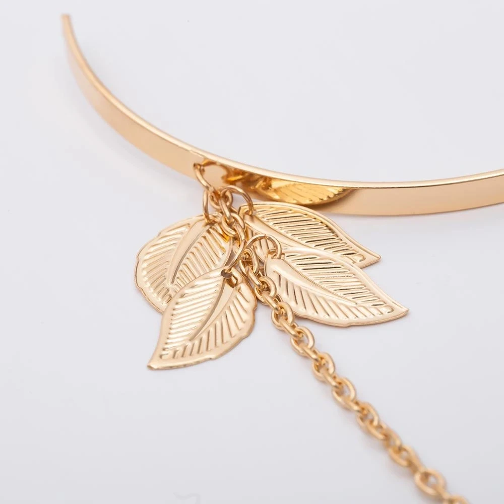PuRui Bohemian Leaf Charm Upper Arm Bracelet Metal Leaves Tassel Pendants Arm Cuff Bangle Bracelets for Women Fashion Jewelry