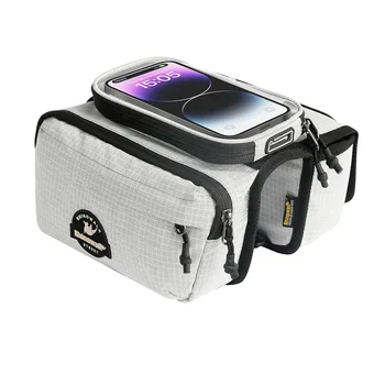 Borsa per telefono da bicicletta Borsa per tubo per telaio da bicicletta da 7" con supporto per telefono touchable per smartphone, power bank e cavi
