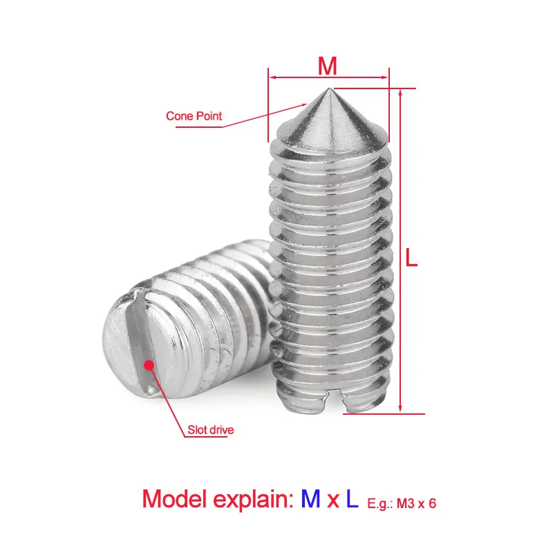 Xpcs/lot M1.6 M2 M2.5 M3 M4 M5 M6 M8 M10 Slotted Set Screw