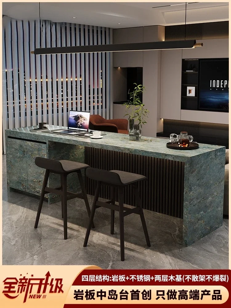 Light luxury rock slab island table integrated open kitchen flush down home advanced sense guide table bar