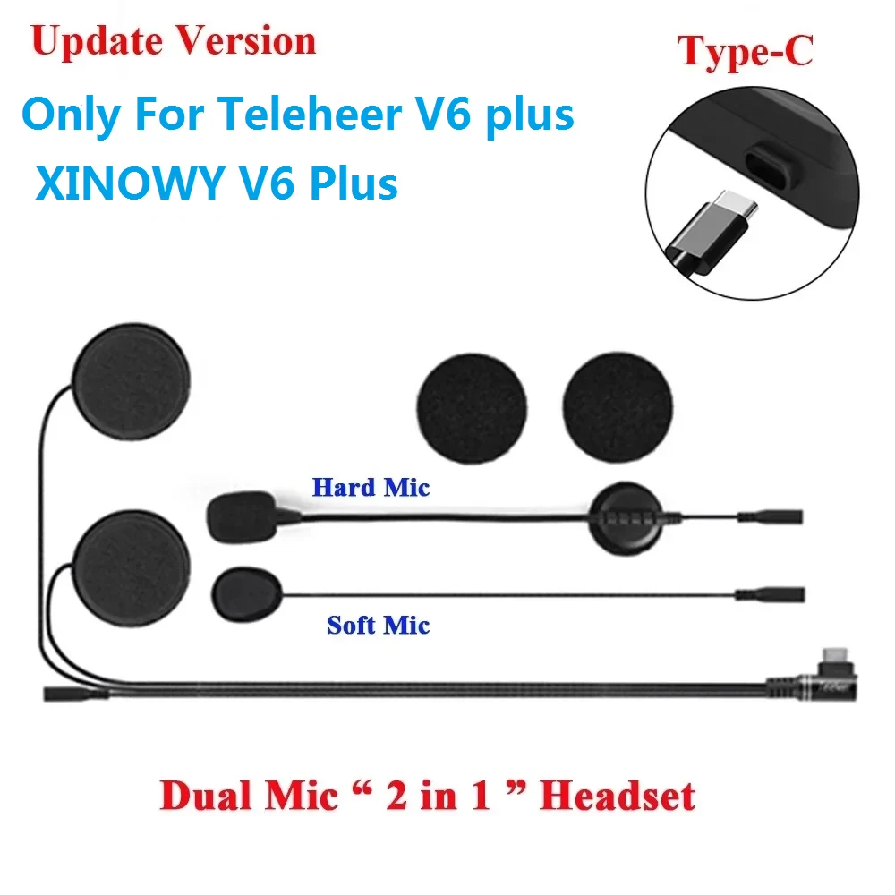 Type-C Earphone Accessories Dual Microphone For Vnetphone V6 Ejeas V6 Pro Teleheer V6 Plus Motorcycle Helmet Bluetooth Intercom