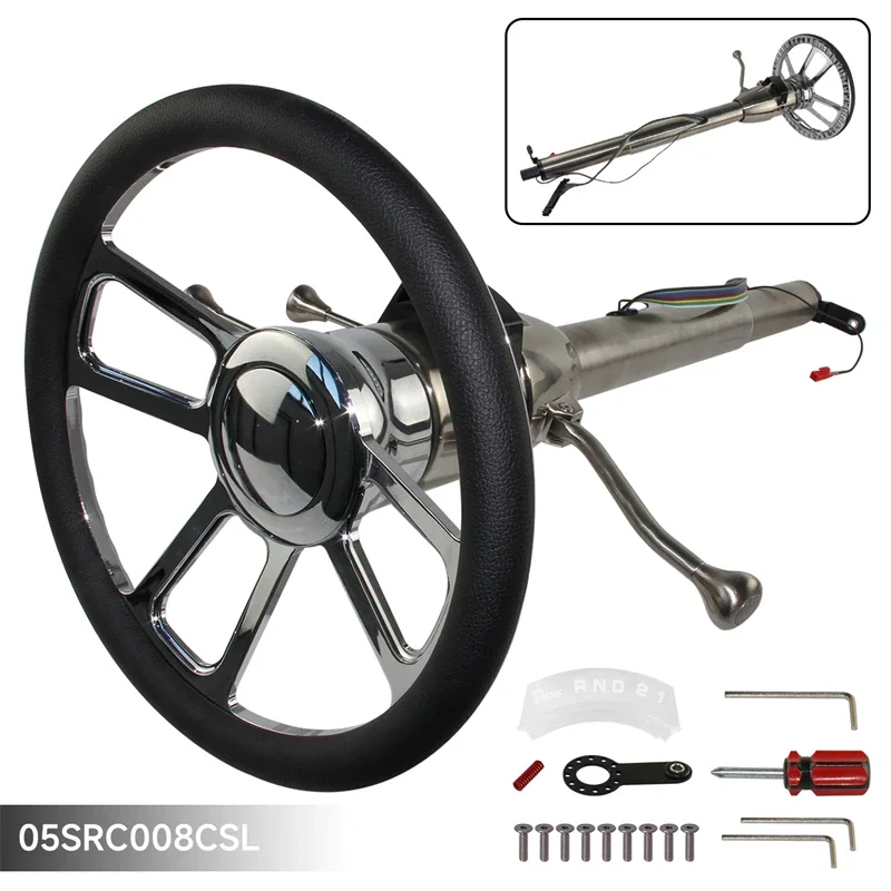 

For GM 69-94 Universal 32''/30''/28'' Inch Tilt Automatic Collapsible Steering Column+Steering Wheel+Hub Adapter&Horn Button SL