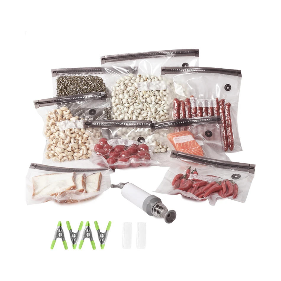 

Reusable Food Vacuum Storage Bags,Kitchen Food Freezer Containers With Hand Pump And Sealing Clip